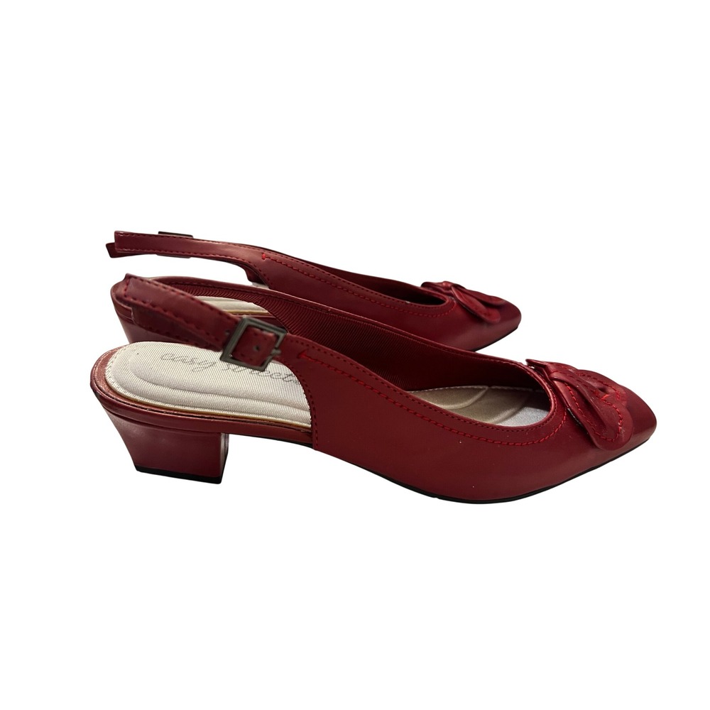 Easy Street Red Slingback Pumps Square Toe Bow Accent Low Block Heel 8M 40-5805